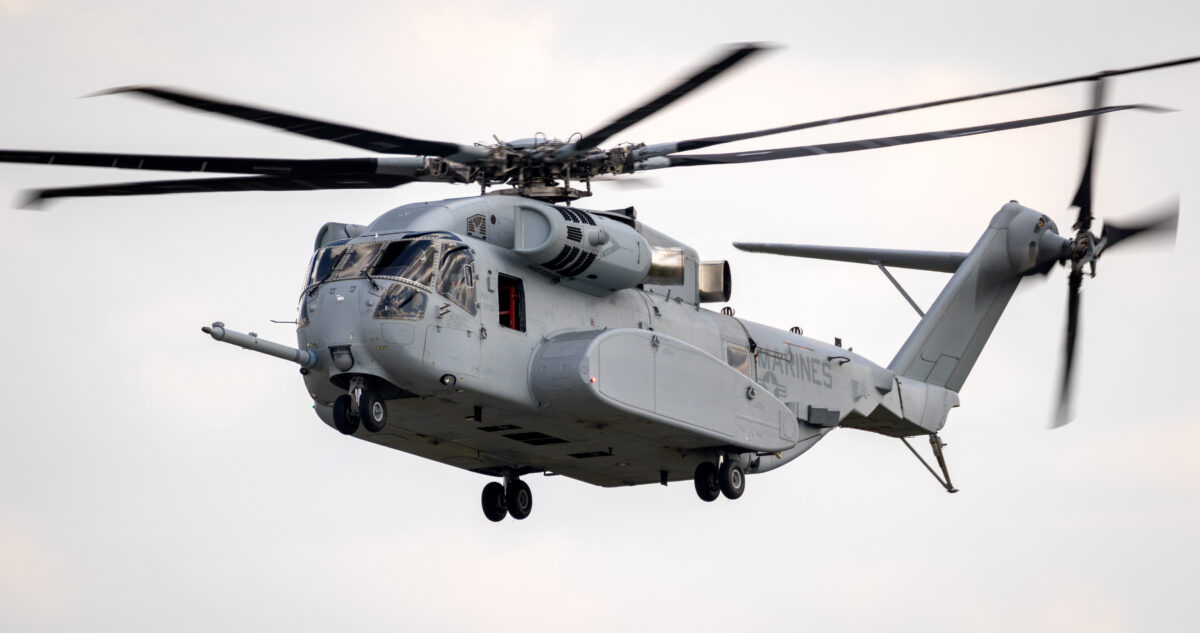 Berlin Apr 27, 2018: New Sikorsky Ch 53k King Stallion Heavy Lift Helicopter Of The Us Marines In Action At The Berlin Ila Air Show.